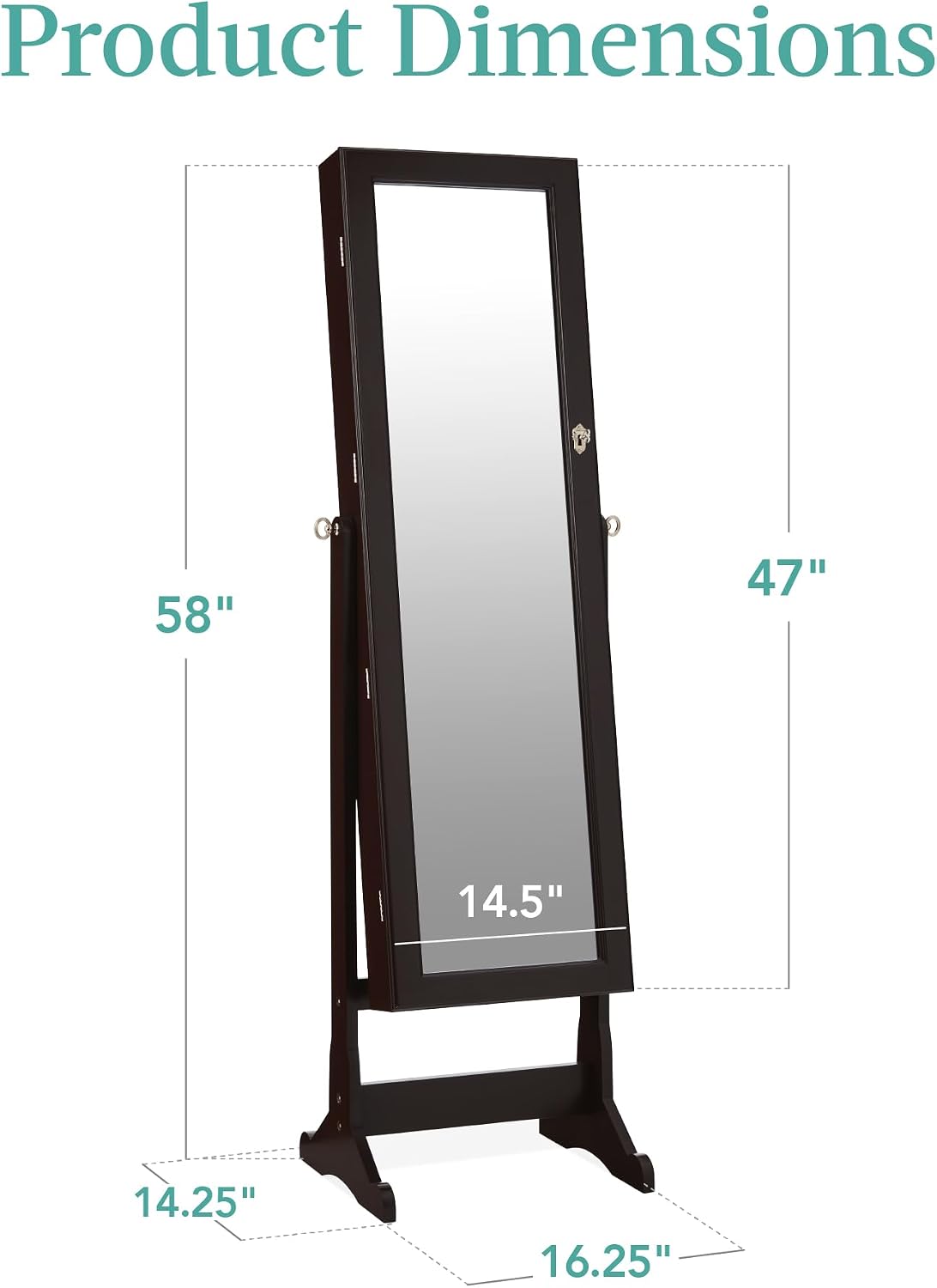 Best Choice Products Freestanding Jewelry Armoire Cabinet, Full Length Standing Mirror, Lockable Makeup Storage Organizer, w/Velvet Lining, 3 Angles, Lock, Accessory Pouch, 5 Shelves - Espresso