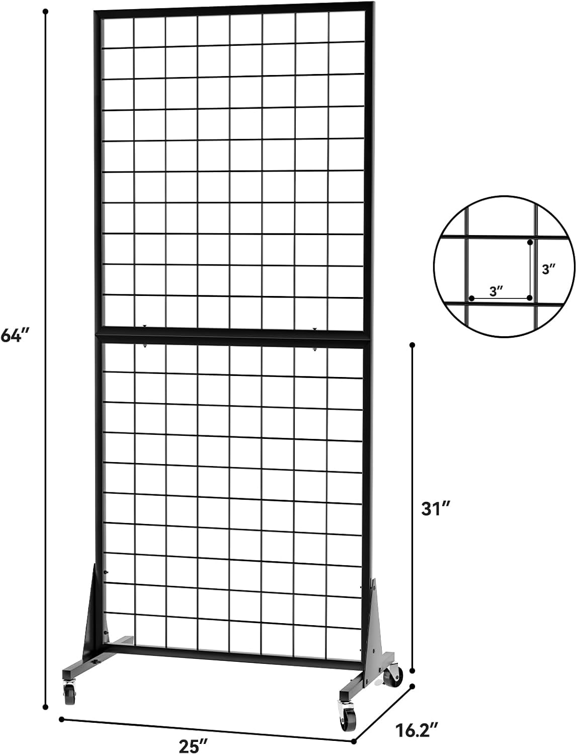 2' x 5.5' Grid Wall Panels Standing Wire Grid, Study Display Rack with T-Base Wheels Freestanding Gridwall Panel Tower for Shows, Black (4) (4)