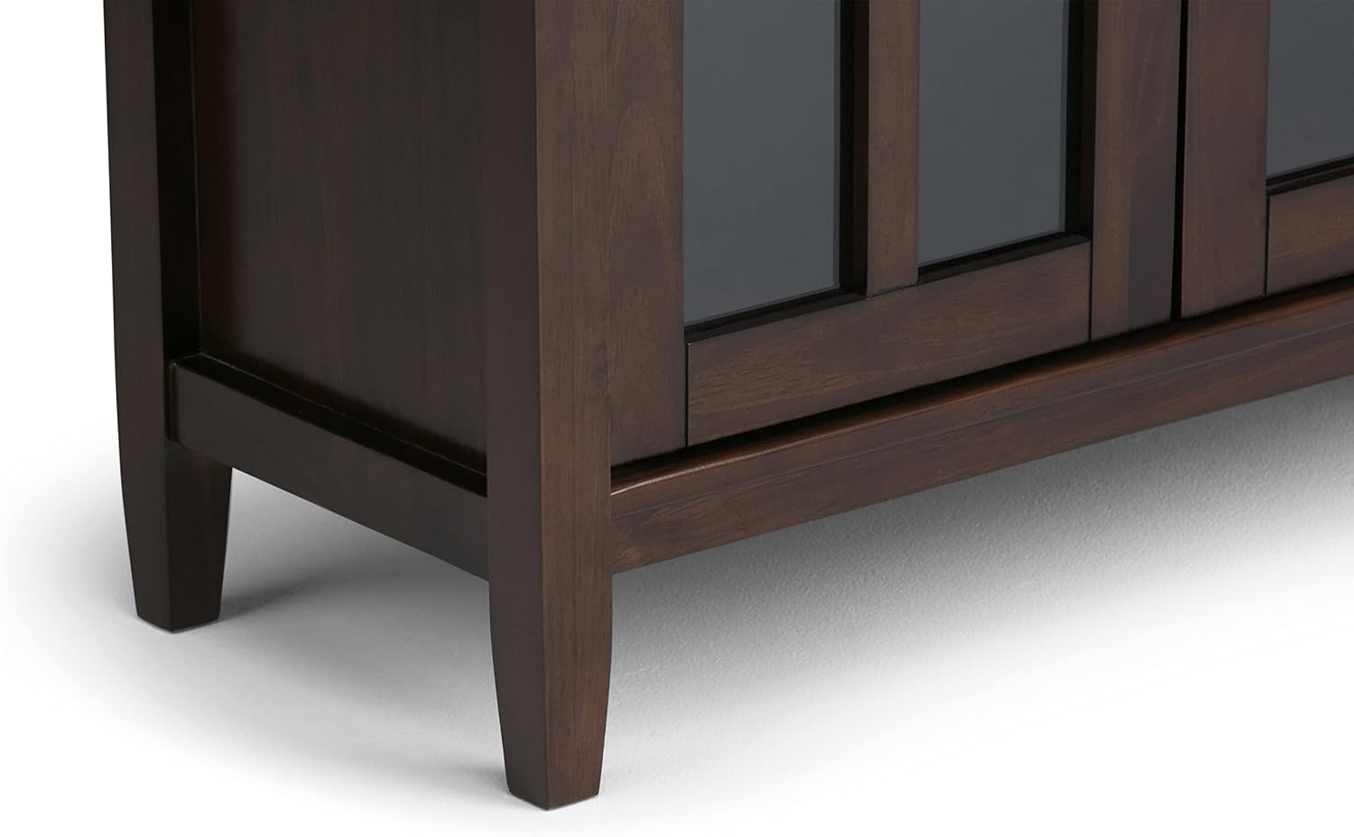 SIMPLIHOME Warm Shaker Storage Cabinet - 32 inch Wide Solid Wood 2-Shelf Low Storage Cabinet in Tobacco Brown, Transitional Accent Cabinet for Entryway with Tempered Glass Doors and Shelves