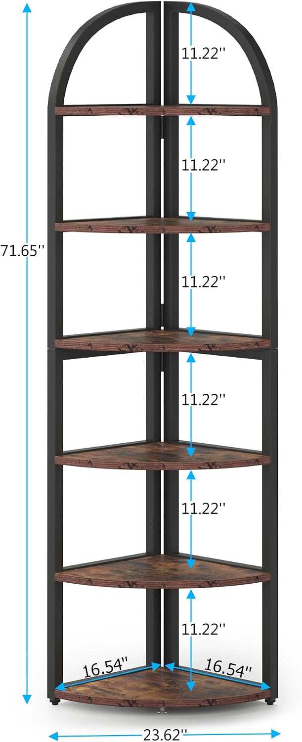 Tribesigns 6 Tier Corner Shelf, 71 inch Tall Corner Bookshelf for Small Space, Rustic Plant Stand Display Rack for Living Room, Home Office, Kitchen