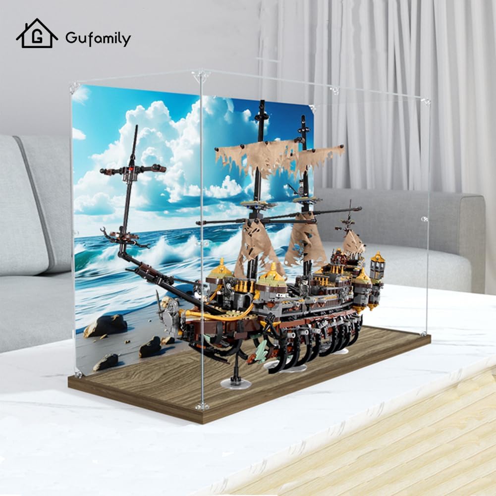 Acrylic Display case Designed for Lego 71042 Silent Mary Pirate Ship Model – Clear Dustproof Cover – 3mm Thick Acrylic Material – 2cm Raised Base – (Bricks Not Included)
