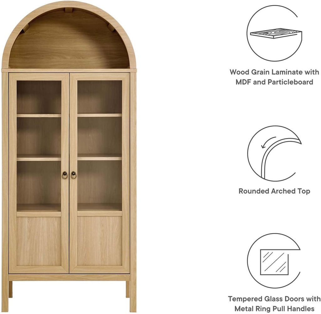 Modway EEI-6638-OAK Tessa Tall Arched Storage Display Cabinet, Oak