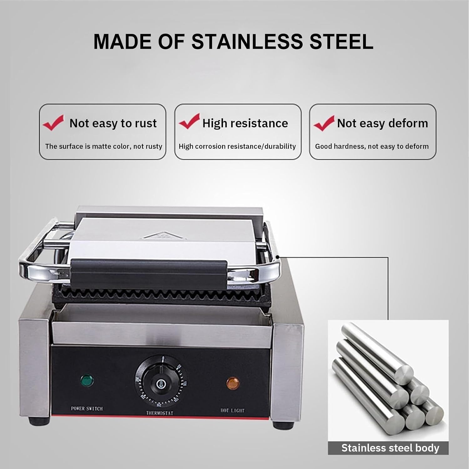 Electric Contact Grill, 50°C~300°C Dual-Sided Electric Griddle Machine, Electric Sandwich Steak Maker, Thickened Stainless Steel, With Anti-Scalding Handle(220V)