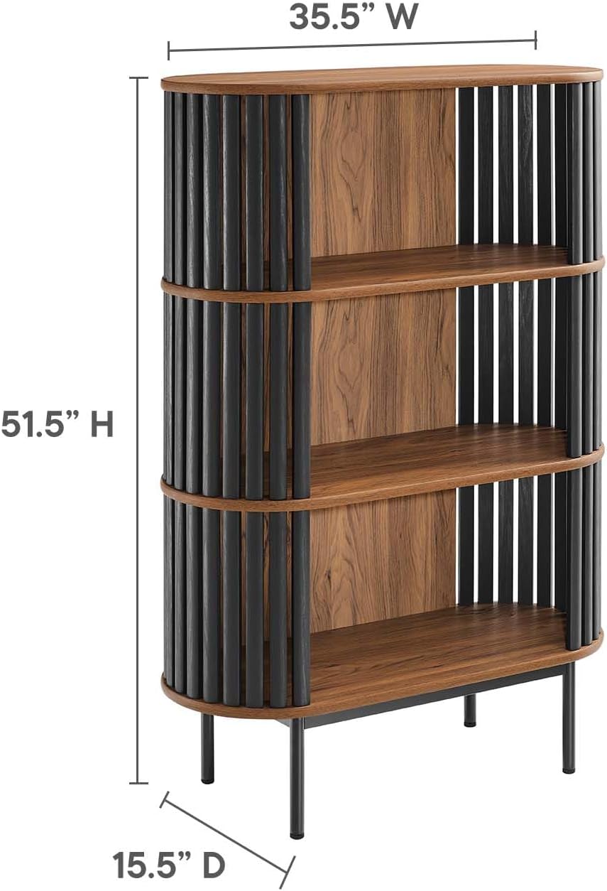 Modway EEI-6524-WAL-BLK Fortitude Three Tier Display Cabinet, Walnut Black
