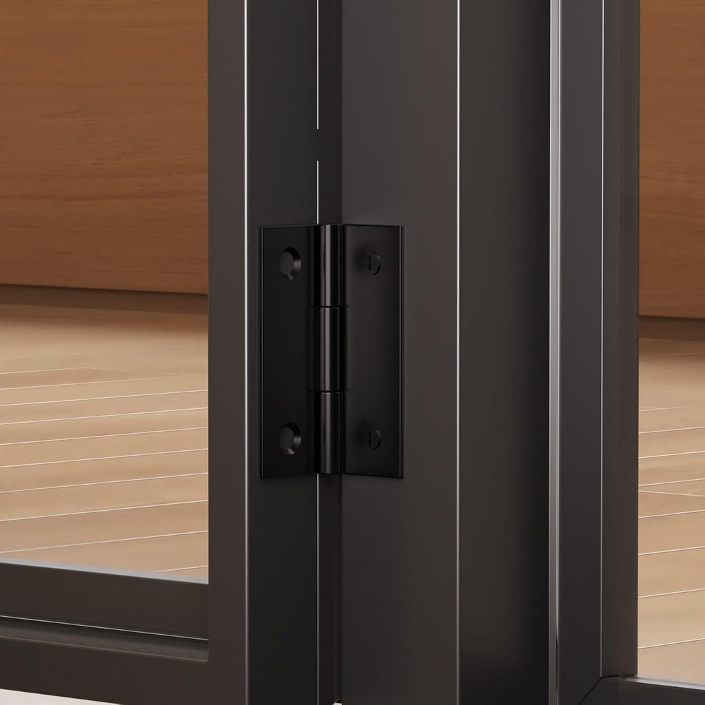 Display Cabinet with Glass Doors & LED Lights, Storage Cabinet with 4 Tier Glass Shelves & Metal Frame, Black, 31.5'W x 15.7'D x 70.9'H