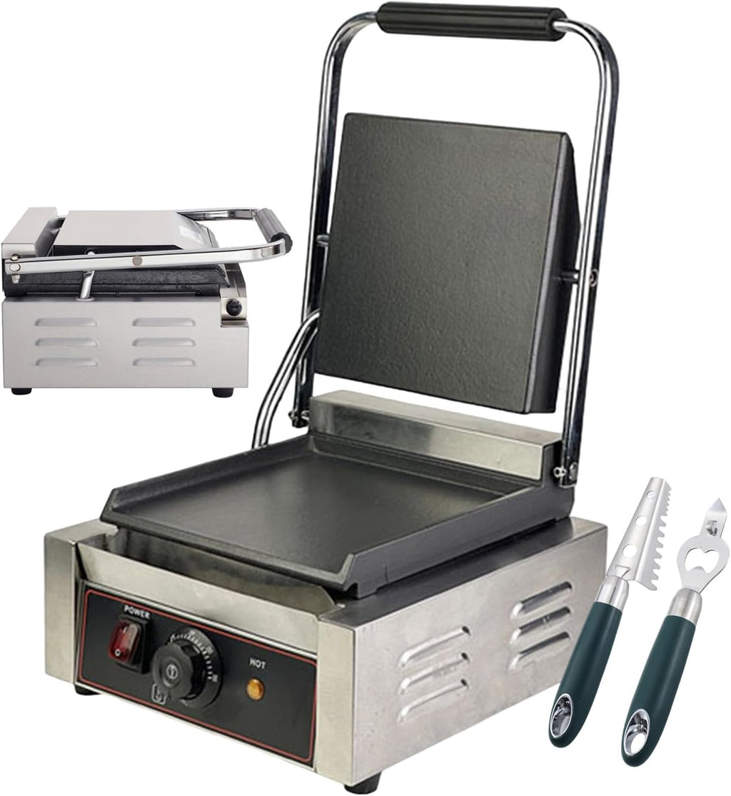 Electric Sandwich Maker 1800w Electric Contact Grill, Non-Stick Sandwich Toaster, Adjustable Temperature Control From 50-300°C, For Commercial Use (Grooved/Smooth), Groo/Smoo