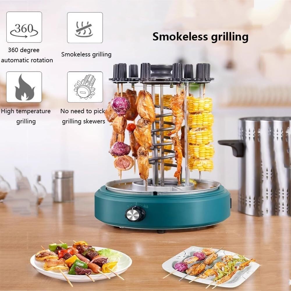 Vertical Barbecue Grill,Smokeless Barbecue, 1200w Vertical Electric Grill, Holds 12 Skewers, 360° Automatic Rotation, For Home BBQ, Outdoor Party, Campfire BBQ