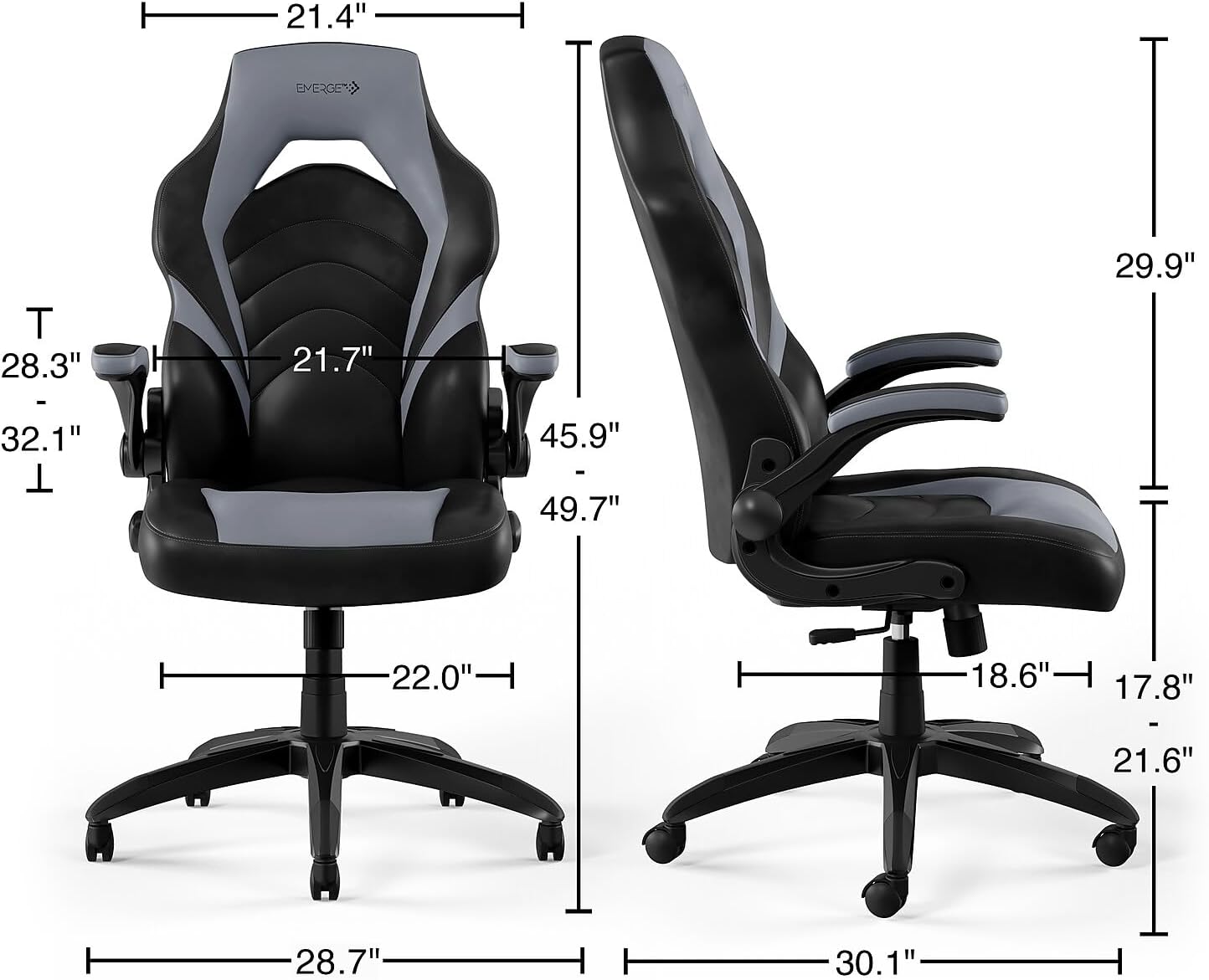 STAPLES Emerge Vortex Gaming Chair, Ergonomic, Adjustable Height, Swivel, Black