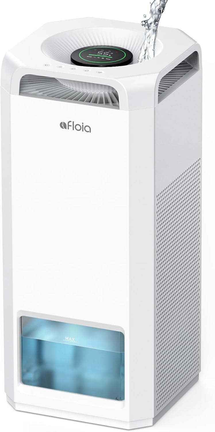 Afloia Air Purifier and Humidifier Combo in One-Cool Mist Evaporative for Home Bedroom Large Roome up tp 3000ft², with Humidity&Air Quality Sensor, Remove Pets Hair Mold Dust Odor Pollen Smoke, White
