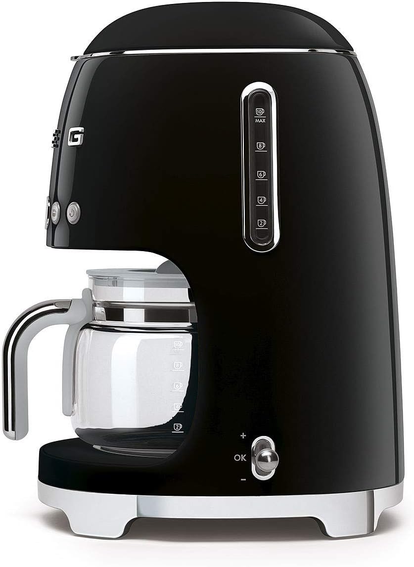 Smeg DCF02BLUK Drip Coffee Machine, Auto-Start Mode, Reuseable Filter, Digital Display, Anti-Drip System, Aroma Intensity Option, 1.4 Litre Tank, Black