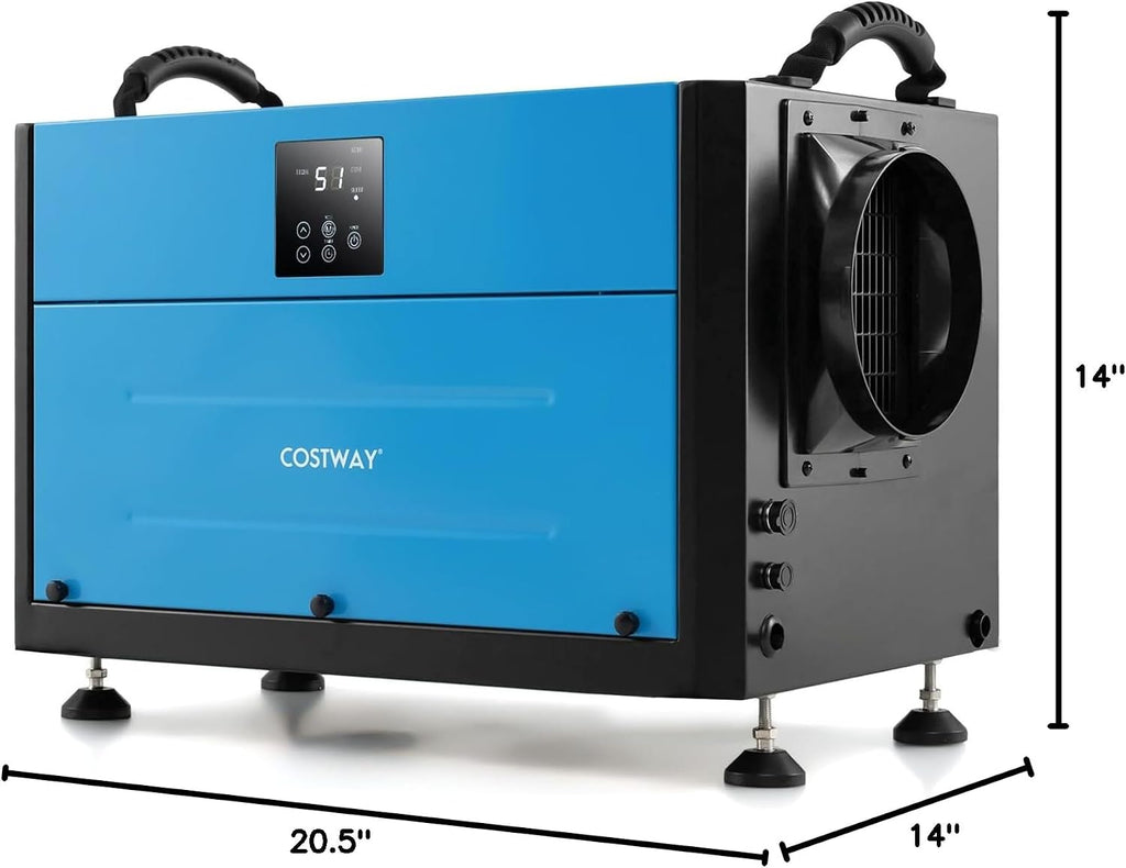 COSTWAY 124 PPD Commercial Dehumidifier, 1300 Sq.Ft Crawl Space Dehumidifier with 9.8 FT Drain Hose & Wired Remote Control Panel, Ideal for Basement, Warehouse, Job Site (Blue)