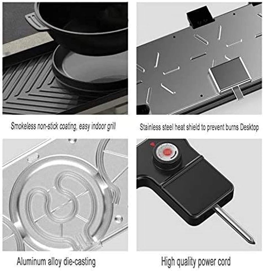 Electric Grill Indoor Barbecue Hot Pot, Detachable Double Pot Induction Cooker, Rice Cooker Electric Baking Pan Electric Oven Electric Barbecue,Portable Nonstick Griddle