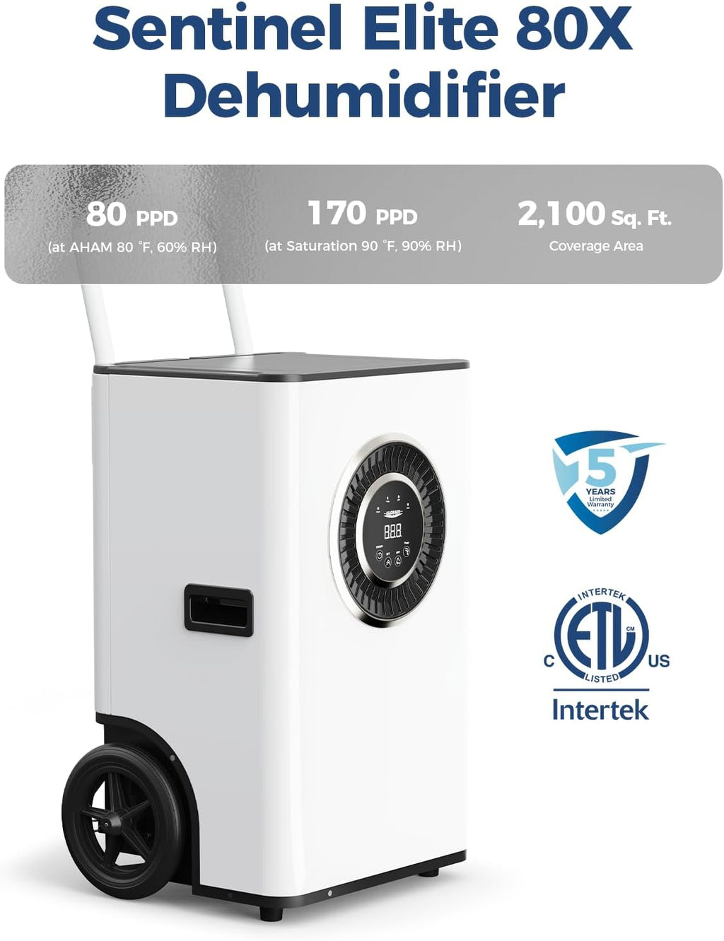 ALORAIR 170 PPD Commercial Dehumidifier with Pump & Drain Hose, LGR Tech Industrial Dehumidifiers, for Water Damage Restore, Basements, Large Space, 6 Years Limited Warranty, Sentinel Elite 80X