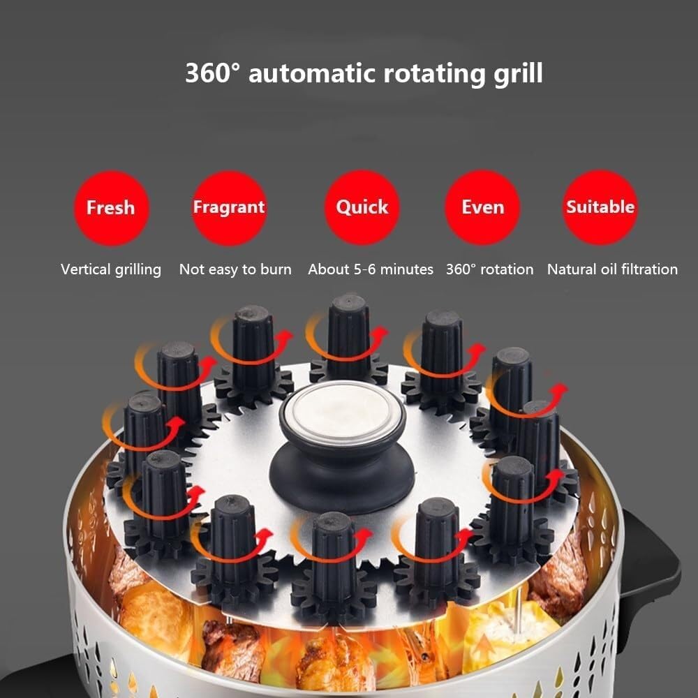 Vertical Barbecue Grill,Smokeless Barbecue, 1200w Vertical Electric Grill, Holds 12 Skewers, 360° Automatic Rotation, For Home BBQ, Outdoor Party, Campfire BBQ