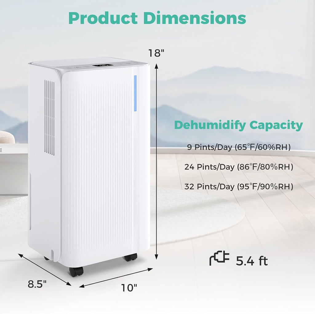 ARLIME 32 Pints Dehumidifier for Home & Basement, 2000 Sq.ft Portable Dehumidifier with Drain Hose, Auto Shut Off, LED Display, Sleep Mode, 24H Timer, Low Noise for Bedroom, Bathroom, Living Room