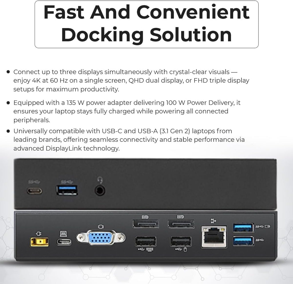 40A90090US Dock Dual Monitor Bundle with 90W AC Adapter + Microfiber Cloth (Renewed)