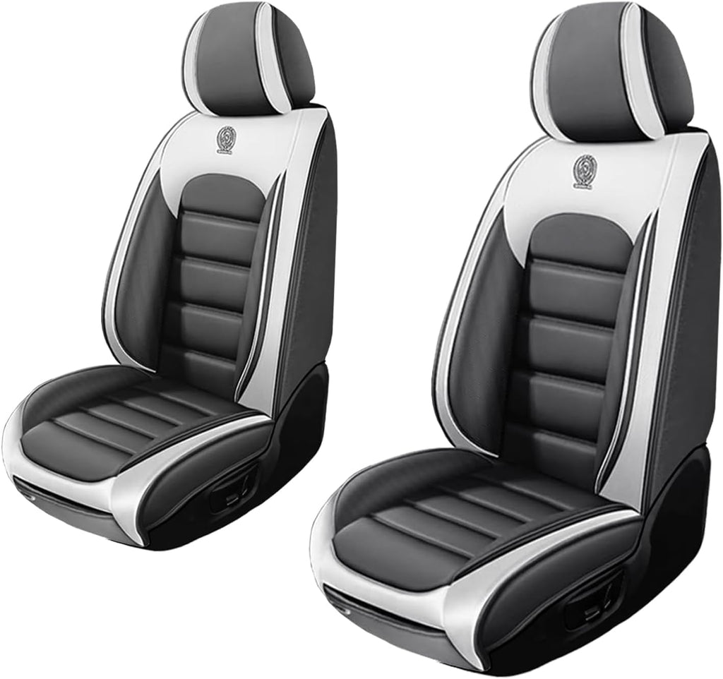2 Seat Covers for Volvo XC90 2006-2024 Leather Car Seat Covers Waterproof Soft Car Seat Protectors Comfort Premium Automotive Seat Covers with Airbag（Standard,White+Gray）