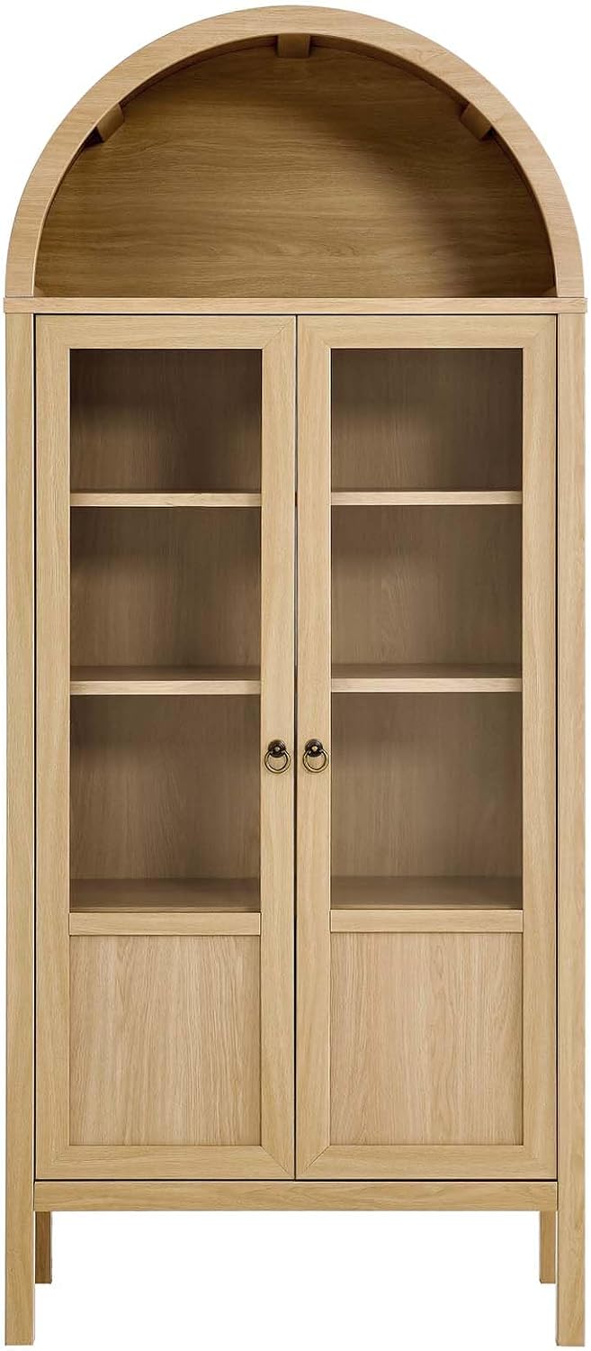 Modway EEI-6638-OAK Tessa Tall Arched Storage Display Cabinet, Oak