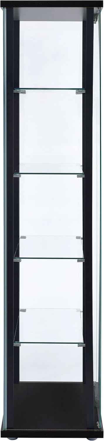 Coaster Home Furnishings - Delphinium - Glass - 4-Shelf Curio Cabinet with Wood Top and Base, Two Doors, and Chrome Hardware - Living Room - 64-Inch - Black - 950170