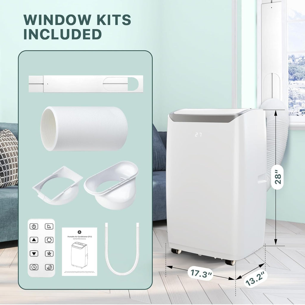 12000 BTU Portable Air Conditioners, for Rooms Up to 550 Sq.Ft. 3-In-1 AC with Fast Cooling, Dehumidifier & Three Speed Fan, 24H Timer and Remote Control, Ultra Quiet for Bedroom, White