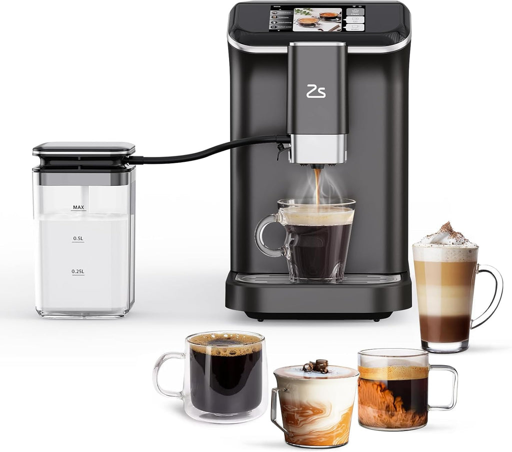 Fully Automatic Espresso Machine with Grinder, 20 Bar Espresso Machine with Automatic Milk Frother, 1-15 Adjustable Grind Size Levels, 1.5L Water Tank, Cappuccino & Latte Machine for Home