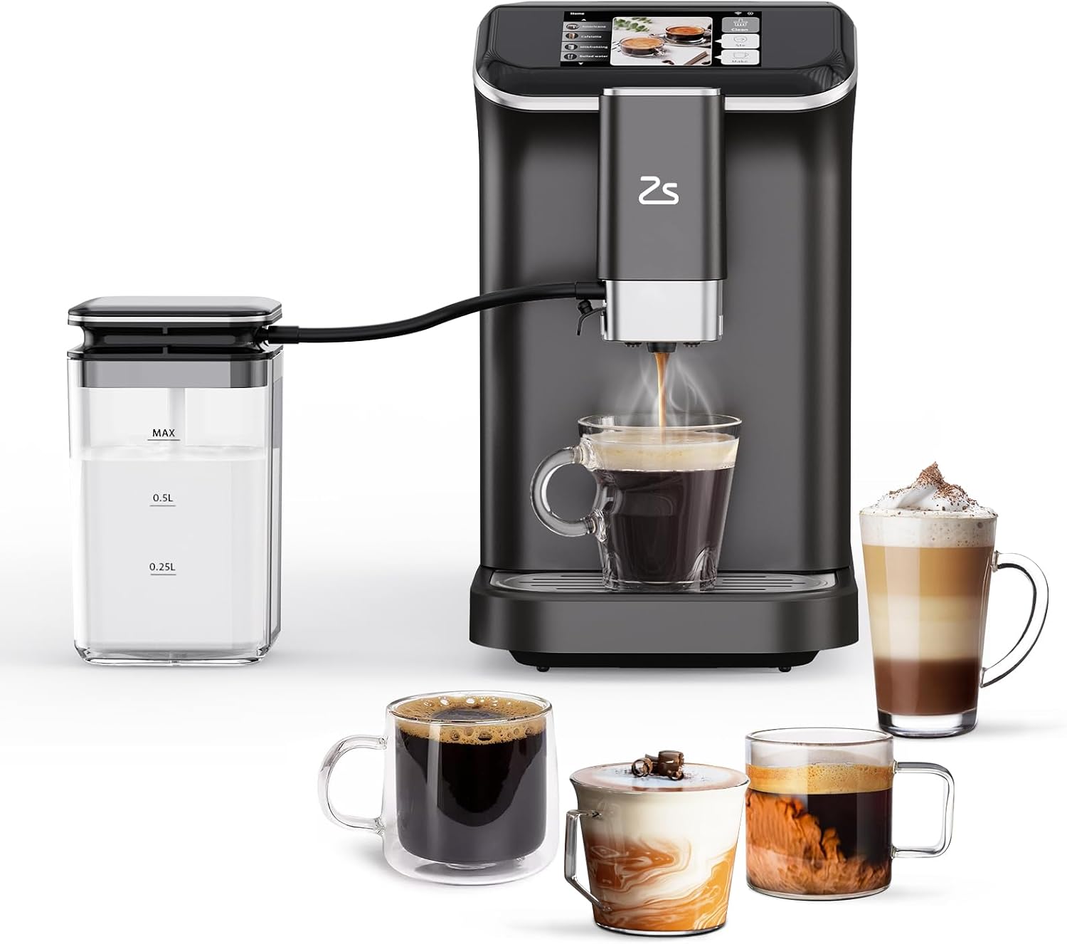 Fully Automatic Espresso Machine with Grinder, 20 Bar Espresso Machine with Automatic Milk Frother, 1-15 Adjustable Grind Size Levels, 1.5L Water Tank, Cappuccino & Latte Machine for Home
