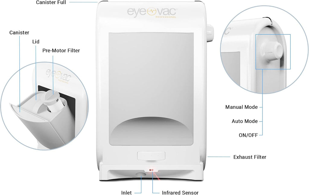 EyeVac Pro Touchless Vacuum Automatic Dustpan - Ultra Fast & Powerful - Great for Sweeping Salon Pet Hair Food Dirt Kitchen, Corded Canister Vacuum, Bagless, Automatic Sensors, 1400 Watt (White)