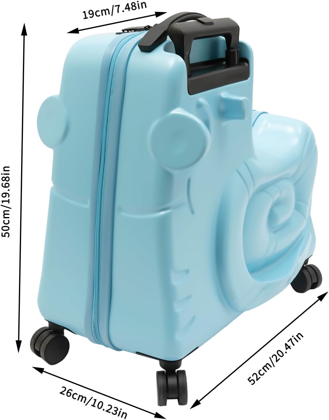 DNYSYSJ Children's Ride On Luggage, 20' Kid's Trolley Suitcase with Universal Wheels and Password Lock, Carry On Luggage Rolling Luggage, Aged 1-6 Years, ABS+PC (Blue, Snail Pattern)