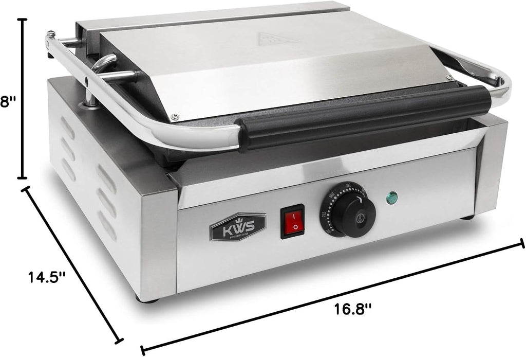 KWS FM-17 1700W Electric Panini Press Maker with Smooth Top & Bottom Plates Sandwich Toasting Grill – 13.5″ X 9.25″ Cooking Surface