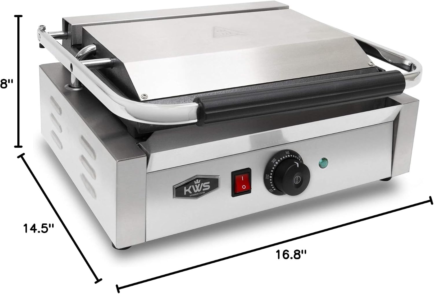 KWS FM-17 1700W Electric Panini Press Maker with Smooth Top & Bottom Plates Sandwich Toasting Grill – 13.5″ X 9.25″ Cooking Surface