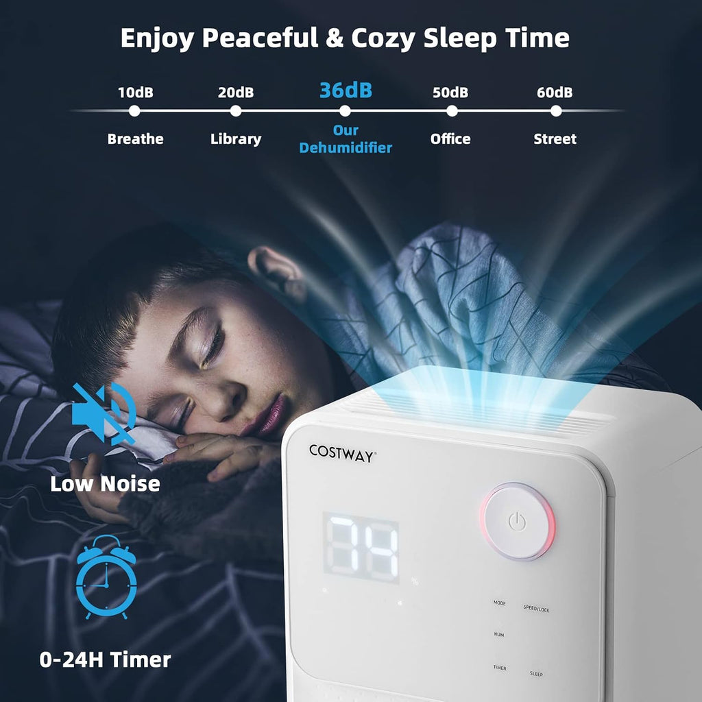 COSTWAY 2000 Sq. Ft Dehumidifier for Large Room & Basement, 32 Pint Dehumidifier with Drain Hose, 4 Modes, 2 Speeds, 24H Timer, Auto Defrost, 3-Color Digital Display