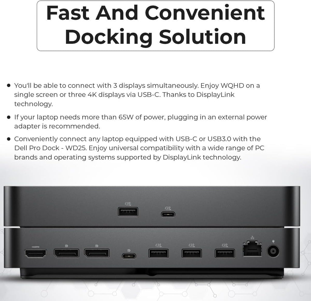 Dell Pro Dock WD25 USB-C Docking Station – 100W Power, Dual 4K Display Support, Includes Anyhdd HDMI, DisplayPort and C to C Cable, 3 Year Warranty