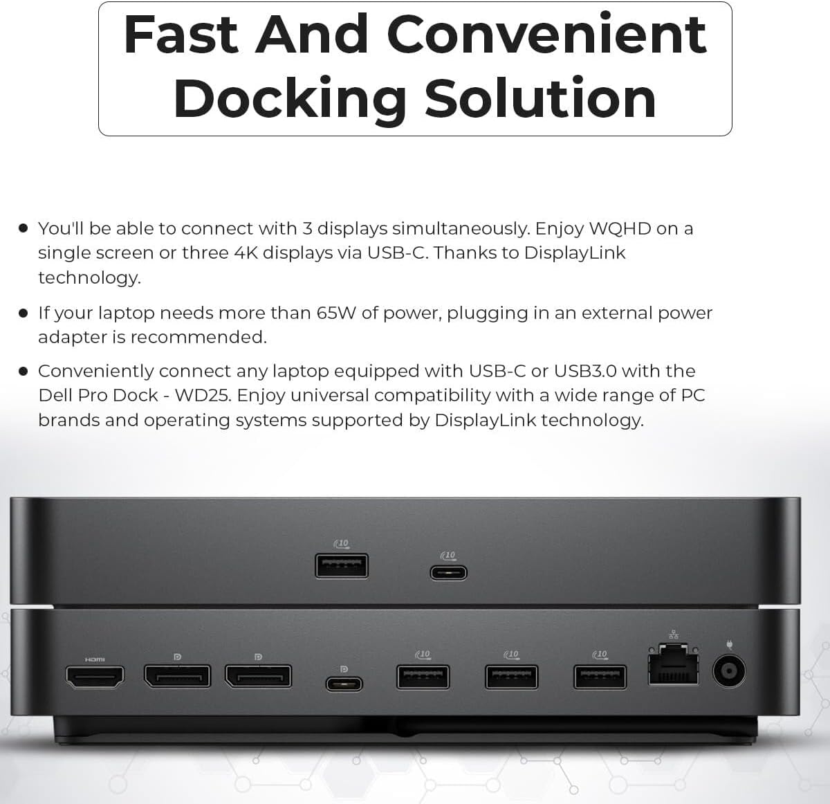 Dell Pro Dock WD25 USB-C Docking Station – 100W Power, Dual 4K Display Support, Includes Anyhdd HDMI, DisplayPort and C to C Cable, 3 Year Warranty