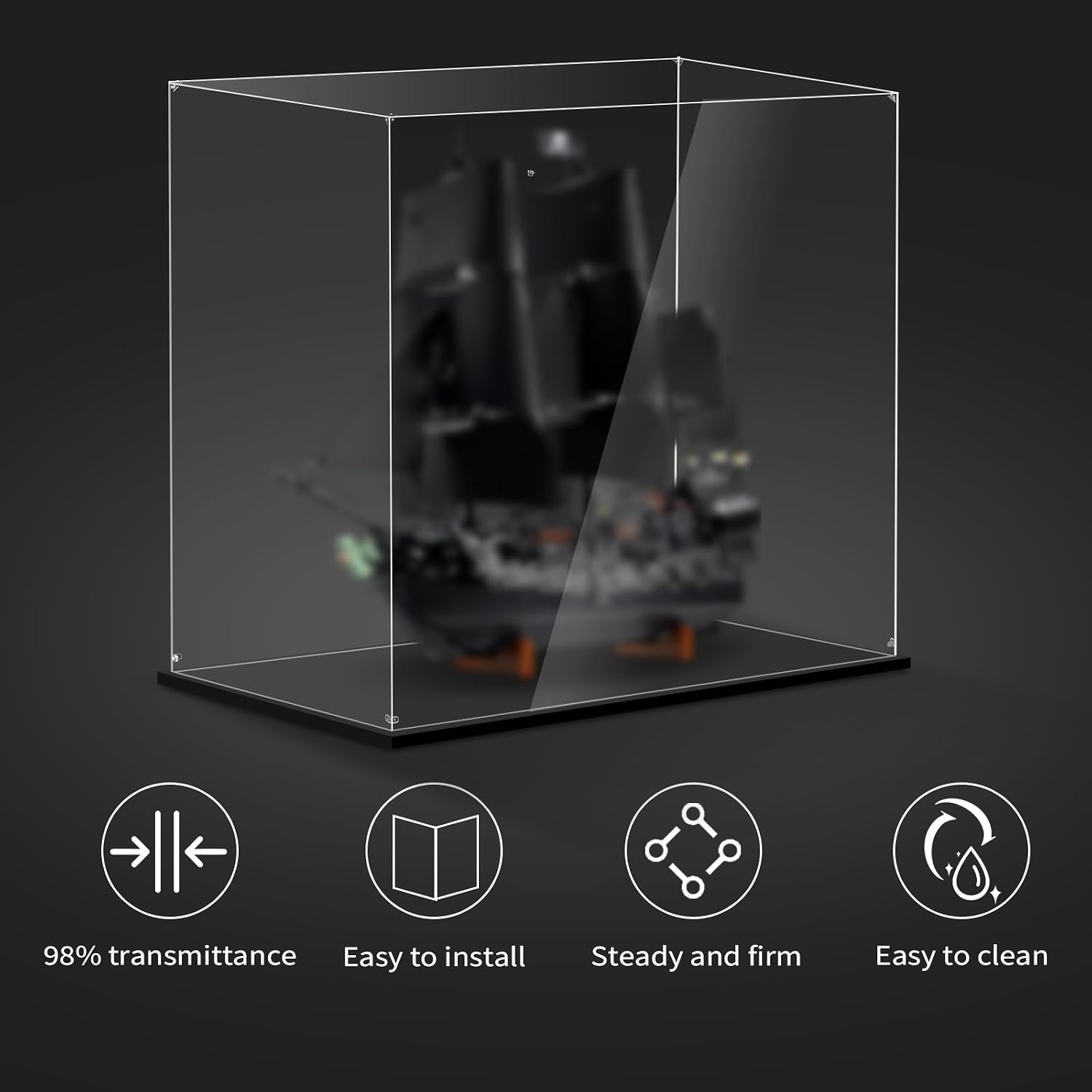 Display Case for Lego 10365 Captain Jack Sparrow's Pirate Ship, 27.55x11.81x27.55inches (70x30x70cm), Protect Your Collectibles from Dust with a Clear Showcase