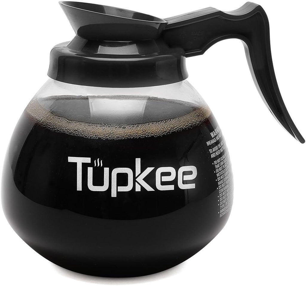 Glass Coffee Pots Decanter Carafe -Glass, 64 oz. 12-Cup, Set of 3 Black Handle + BONUS + Tupkee Coffee Machine Descaler & Cleaning Solution – For Drip Coffee Maker, Espresso and Keurig Coffee Machines