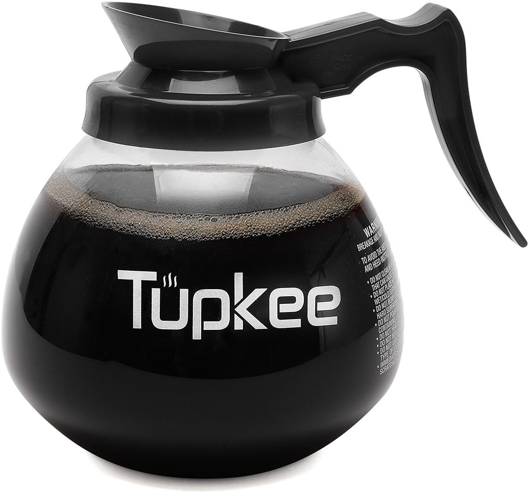 Glass Coffee Pots Decanter Carafe -Glass, 64 oz. 12-Cup, Set of 3 Black Handle + BONUS + Tupkee Coffee Machine Descaler & Cleaning Solution – For Drip Coffee Maker, Espresso and Keurig Coffee Machines