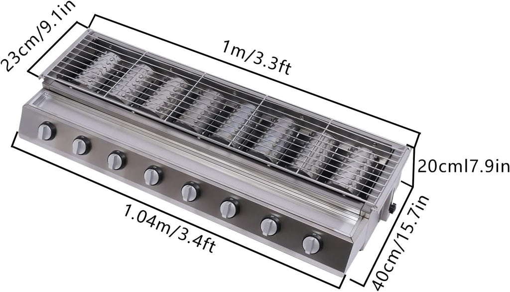 8 Burners BBQ Gas Grill, Commercial Gas Grill Griddle, Gas Indoor/Outdoor Grill BBQ Grill with Temperature Control, Flat Hotplate Smokeless Grill