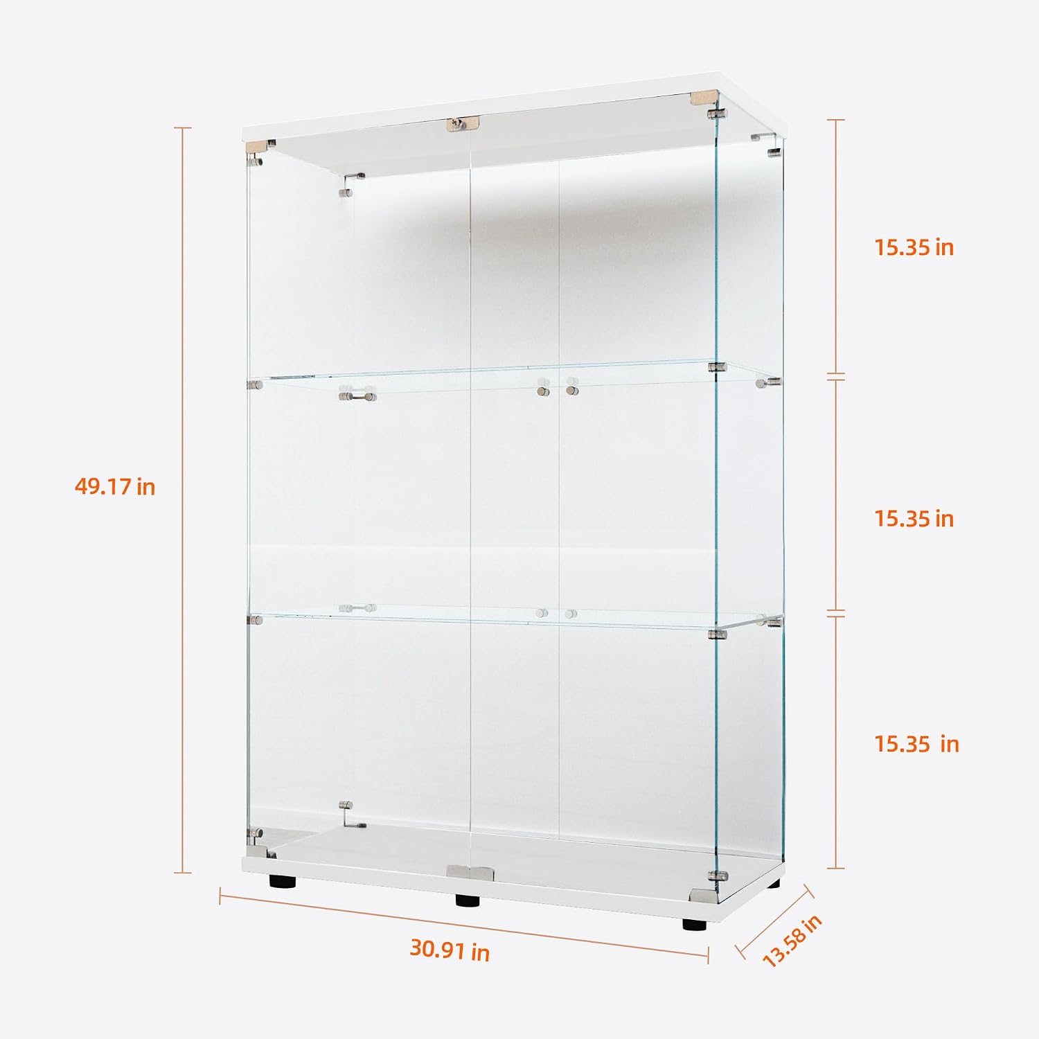 Glass Display Cabinet with LED Lights Elegant Double Doors 3 Shelves Glass Curio Cabinet with Lock 49.3' High Glass Curio Display Cabinet Showcase for Living Room,Bedroom,White