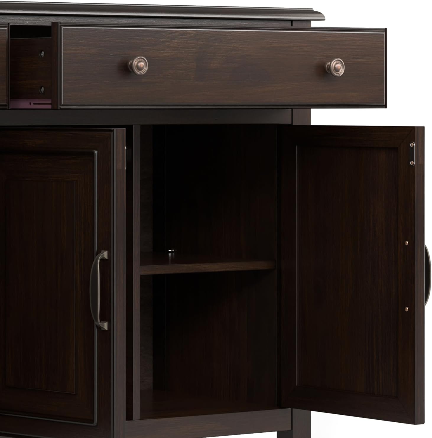 SIMPLIHOME Connaught Buffet - 67 inch Wide Solid Wood 4 Door Sideboard Cabinet in Dark Chestnut Brown, Traditional Dining Room Storage for Kitchen or Living Room with 2 Drawers and Adjustable Shelves