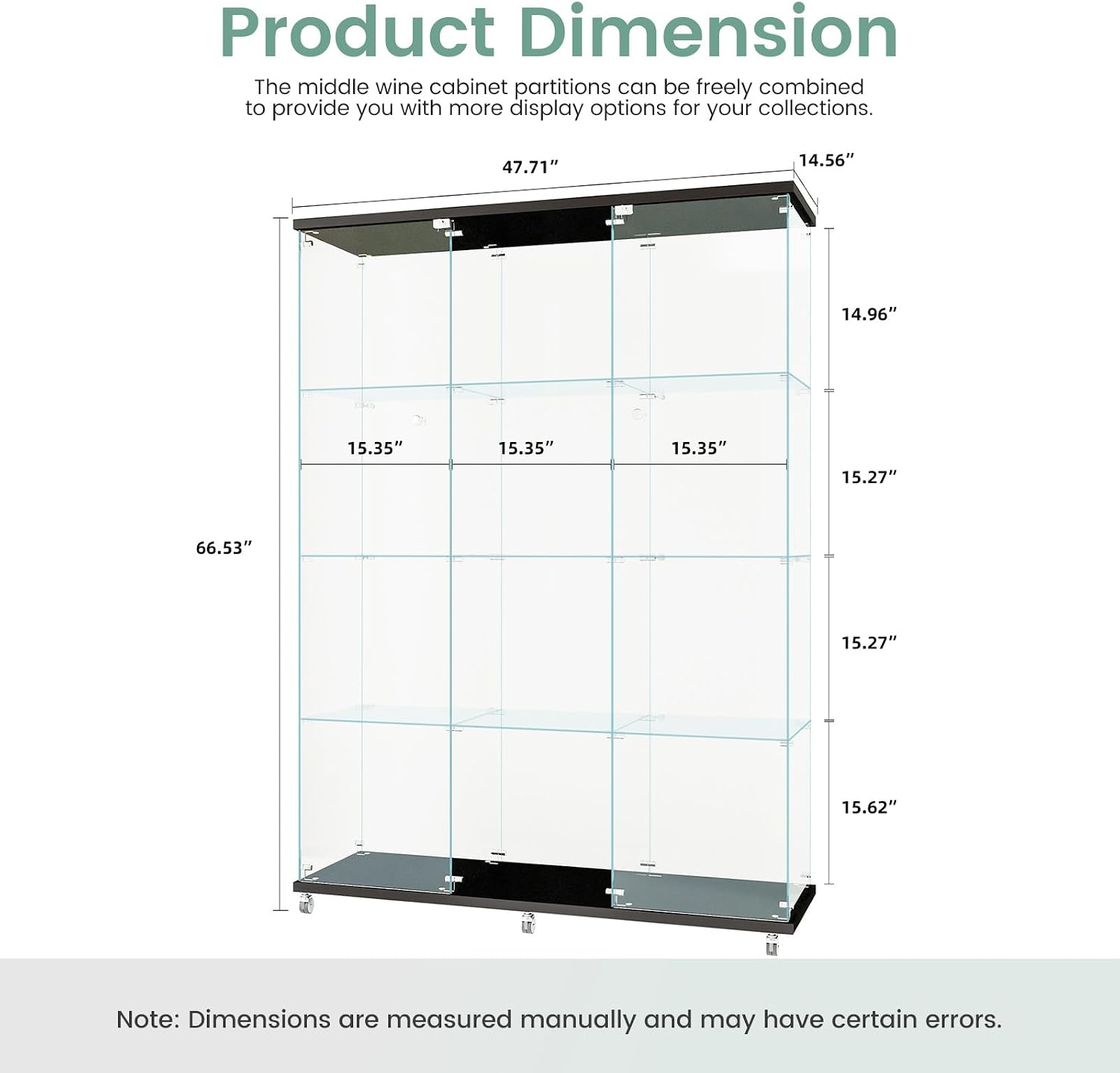 Beauty4U Glass Display Cabinet with 12 Shelves, Extra Large 3 Columns 2 Doors Curio Cabinets for Living Room, Bedroom, Office, Black Floor Standing DIY Glass Bookshelf, Quick Installation
