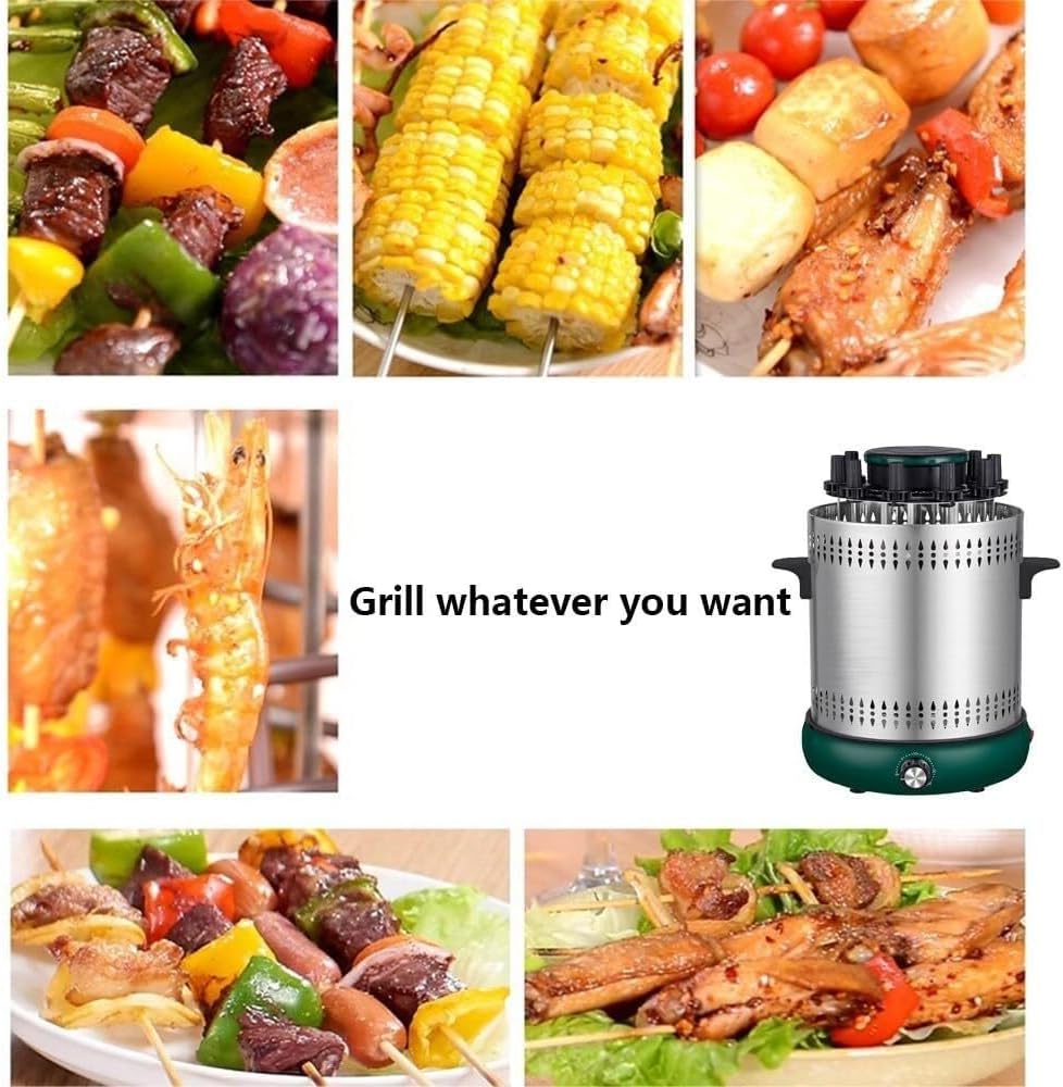 Vertical Barbecue Grill,Smokeless Barbecue, 1200w Vertical Electric Grill, Holds 12 Skewers, 360° Automatic Rotation, For Home BBQ, Outdoor Party, Campfire BBQ