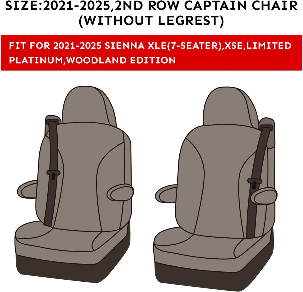 coverdream Leather Seat Covers for Toyota Sienna 2021–2026 XSE/XLE/Limited/Platinum/Woodland,7-Passenger,2nd Row w/No Leg Rest,Custom Fit Full Set Waterproof Seat Protector,Black & Diamond