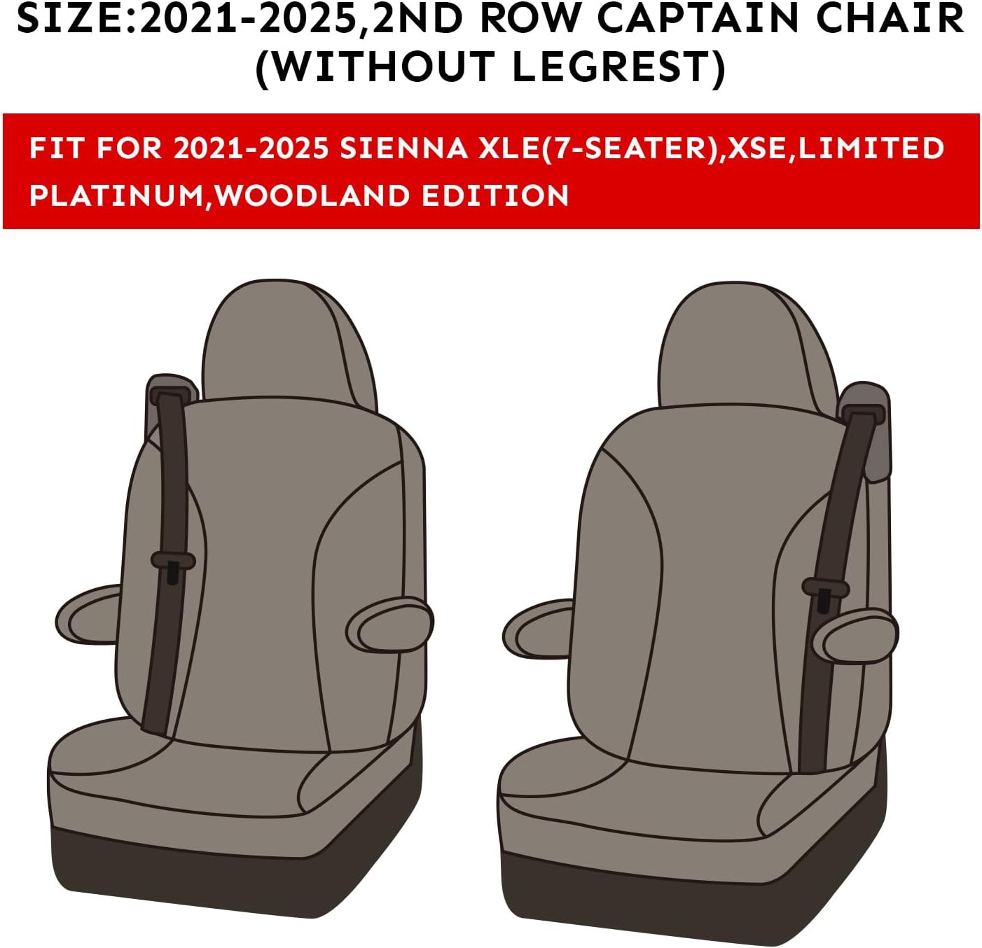 coverdream Leather Seat Covers for Toyota Sienna 2021–2026 XSE/XLE/Limited/Platinum/Woodland,7-Passenger,2nd Row w/No Leg Rest,Custom Fit Full Set Waterproof Seat Protector,Black & Diamond