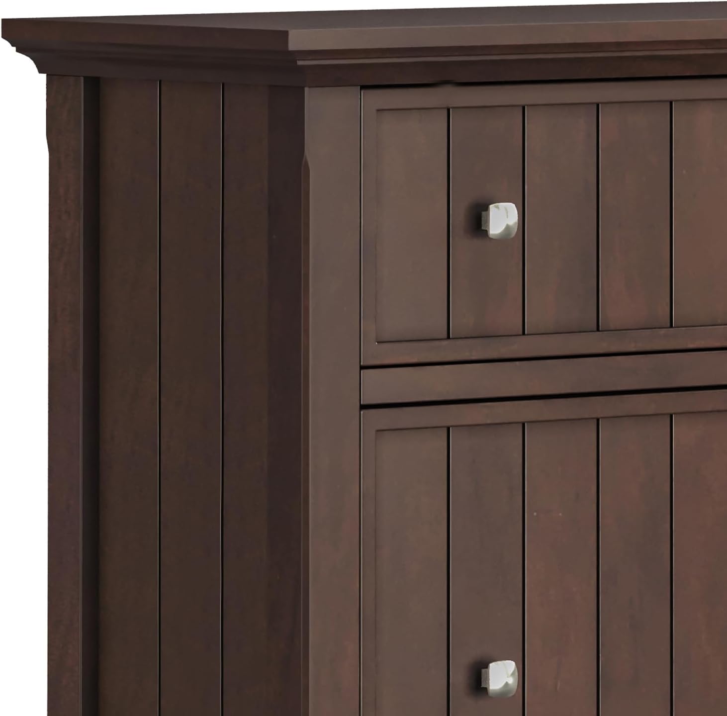 SIMPLIHOME Acadian Storage Cabinet - 32 inch Wide Solid Wood Entryway Shoe Storage Cabinet in Brunette Brown, Transitional Tilt-Out Shoe Organizer for Hallway with Drawer and Brushed Nickel Hardware
