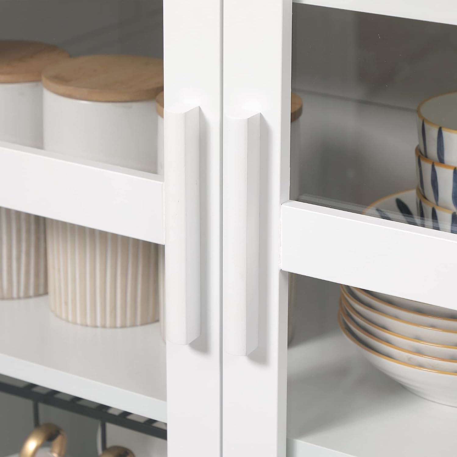 HOMCOM 63' Kitchen Pantry Cabinet, Freestanding Storage Cabinet, Display Cabinet with 2 Glass Door and 2 Adjustable Shelves for Dining Room, White