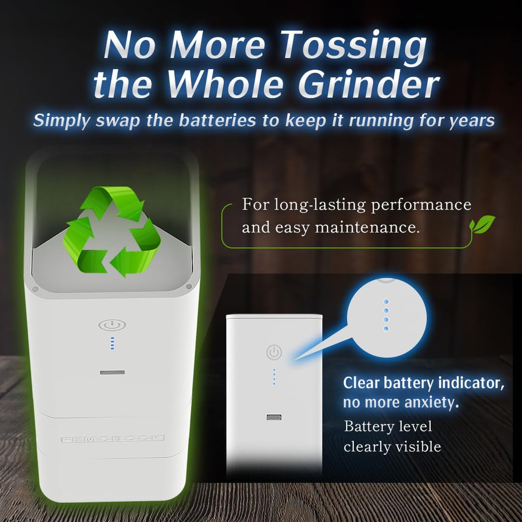 Femobook-A2 Portable Electric Coffee Grinder, Cordless Burr Grinder USB Rechargeable Coffee Grinder Magnetic Grounds Cup for Travel & Home Brewing, White