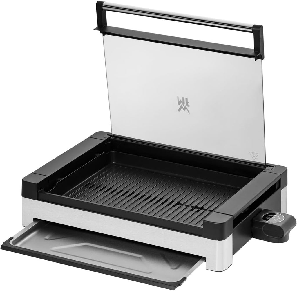 WMF Lono Elektro Tischgrill mit Glasdeckel, Indoor Grill, Tischgrill elektrisch mit Deckel, beschichtete Grillplatte, 2200 Watt, edelstahl matt