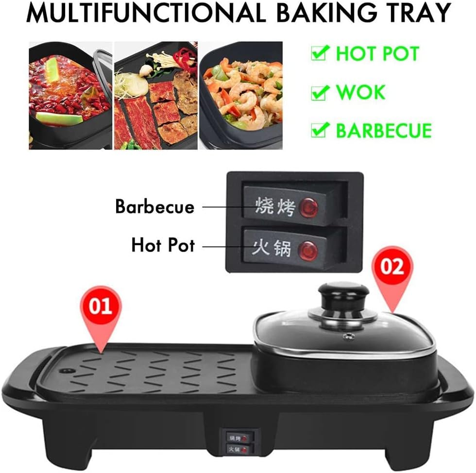 YYDS Hot Pot 2in1 Hot Pot and Electric Grill Indoor Baking Flat Pan Double-Flavor Hotpot Smokeless Grill Barbecue Non-Stick Electric Grill (Color : Black)