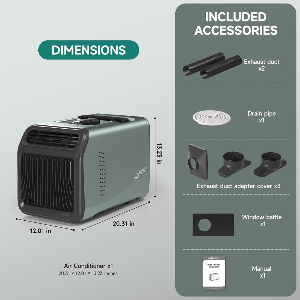 OUTOHOME Tent Air Conditioner, 5100 BTU AC110V Quiet 4-in-1 Free Standing Cooling Portable AC Camping for rooms up to 200 sq ft, 24h Timer for Camping Tent, Truck, Outdoor or Home Use