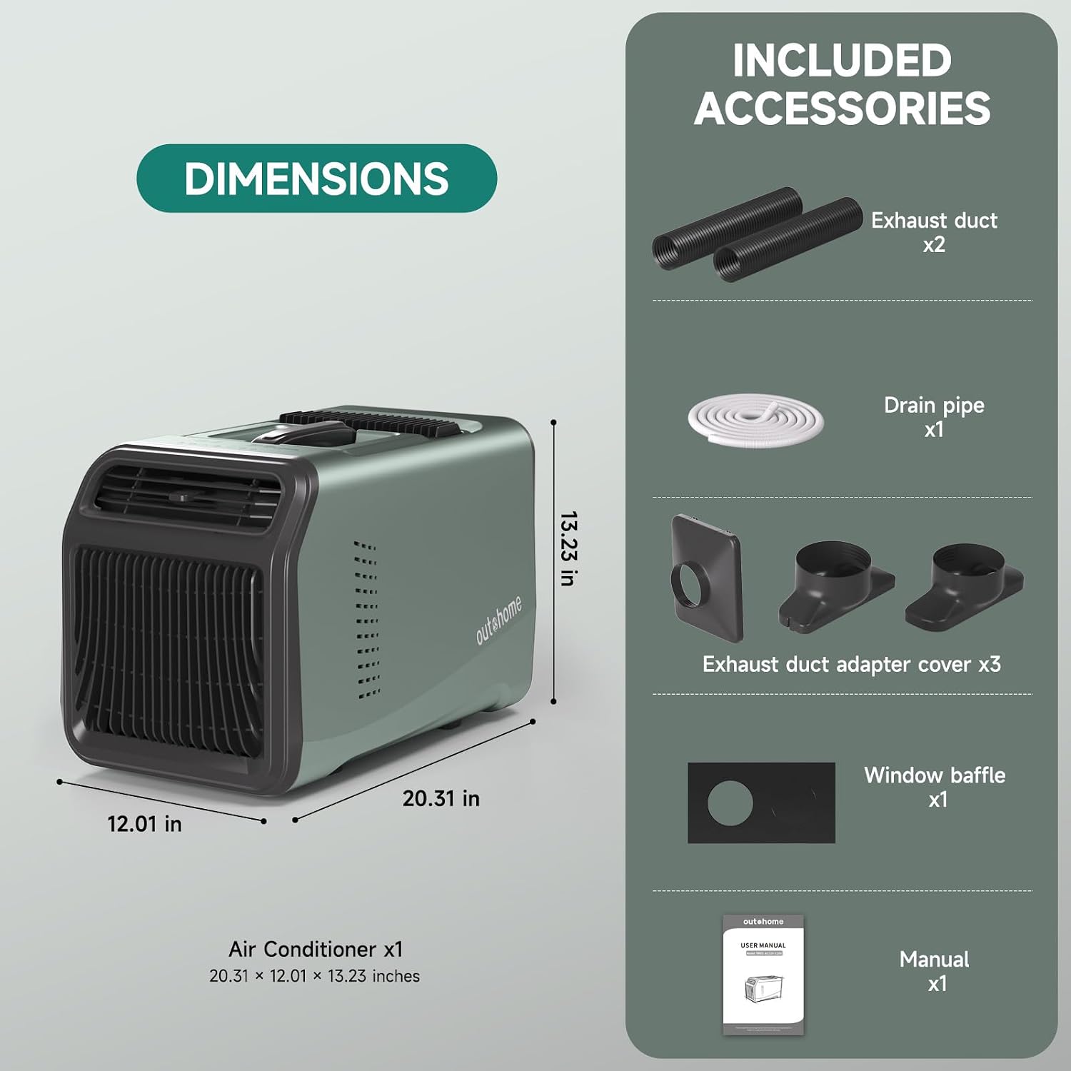 OUTOHOME Tent Air Conditioner, 5100 BTU AC110V Quiet 4-in-1 Free Standing Cooling Portable AC Camping for rooms up to 200 sq ft, 24h Timer for Camping Tent, Truck, Outdoor or Home Use